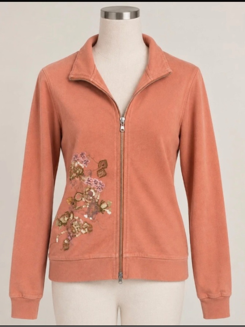 BCBGMaxAzria Dusty Coral Embroidered Zip Jacket